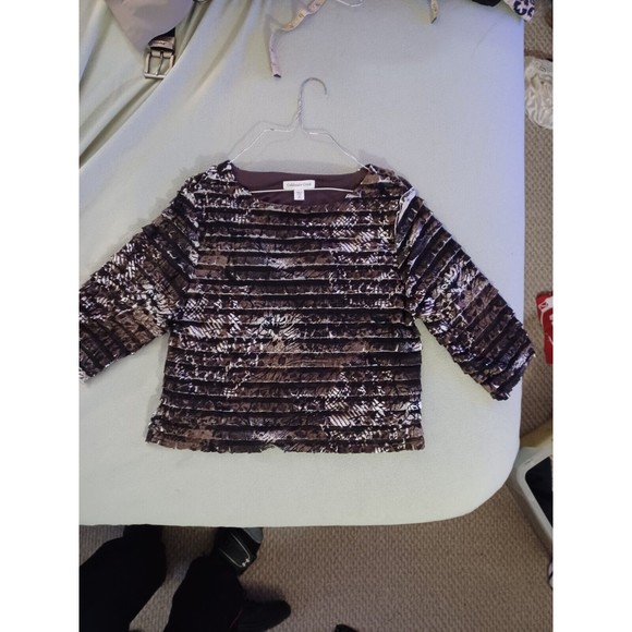 Coldwater Creek Womens Tiered Layered Blouse Medium 10 12 Brown White Ma… - Picture 1 of 9